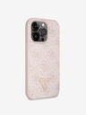 Guess PU 4G Strass Triangle Metal Logo Zadní Kryt pro iPhone 15 Pro Pink Obal na telefon