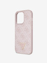 Guess PU 4G Strass Triangle Metal Logo Zadní Kryt pro iPhone 15 Pro Pink Obal na telefon