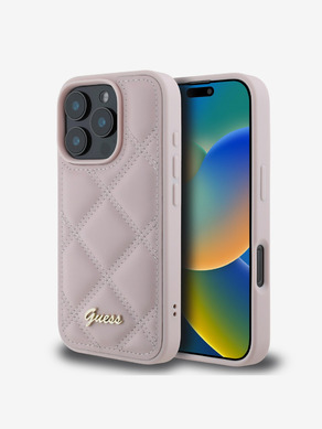 Guess PU Leather Quilted Zadní Kryt pro iPhone 16 Pro Pink Obal na telefon