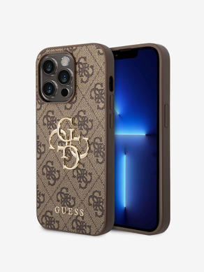 Guess PU 4G Metal Logo Zadní Kryt pro iPhone 15 Pro Brown Obal na telefon