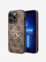 Guess PU 4G Metal Logo Zadní Kryt pro iPhone 15 Pro Brown Obal na telefon