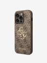 Guess PU 4G Metal Logo Zadní Kryt pro iPhone 15 Pro Brown Obal na telefon