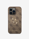 Guess PU 4G Metal Logo Zadní Kryt pro iPhone 15 Pro Brown Obal na telefon