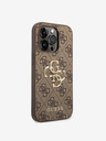 Guess PU 4G Metal Logo Zadní Kryt pro iPhone 15 Pro Brown Obal na telefon