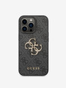 Guess PU 4G Metal Logo Zadní Kryt pro iPhone 14 Pro Grey Obal na telefon