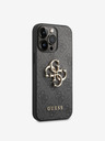 Guess PU 4G Metal Logo Zadní Kryt pro iPhone 14 Pro Grey Obal na telefon