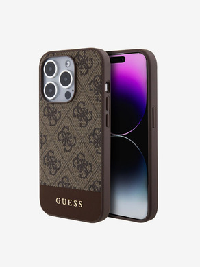 Guess PU 4G Stripe MagSafe Zadní Kryt pro iPhone 15 Pro Brown Obal na telefon