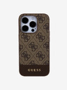 Guess PU 4G Stripe MagSafe Zadní Kryt pro iPhone 15 Pro Brown Obal na telefon