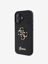 Guess PU Fixed Glitter 4G Metal Logo Zadní Kryt pro iPhone 16 Black Obal na telefon