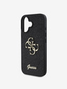 Guess PU Fixed Glitter 4G Metal Logo Zadní Kryt pro iPhone 16 Black Obal na telefon