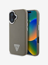 Guess PU Grained Triangle Logo Zadní Kryt pro iPhone 16 Brown Obal na telefon