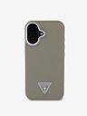 Guess PU Grained Triangle Logo Zadní Kryt pro iPhone 16 Brown Obal na telefon