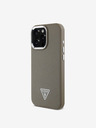 Guess PU Grained Triangle Logo Zadní Kryt pro iPhone 16 Pro Brown Obal na telefon