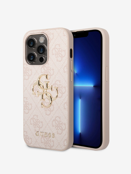 Guess PU 4G Metal Logo Zadní Kryt pro iPhone 15 Pro Pink Obal na telefon