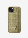 Guess Rhinestones Triangle Metal Logo Kryt pro iPhone 15 Gold Obal na telefon