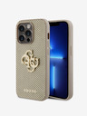 Guess PU Perforated 4G Glitter Metal Logo Zadní Kryt pro iPhone 15 Pro Max Gold Obal na telefon