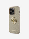 Guess PU Perforated 4G Glitter Metal Logo Zadní Kryt pro iPhone 15 Pro Max Gold Obal na telefon