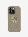 Guess PU Perforated 4G Glitter Metal Logo Zadní Kryt pro iPhone 15 Pro Max Gold Obal na telefon