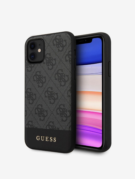 Guess PU 4G Stripe Zadní Kryt pro iPhone 11 Grey Obal na telefon