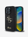 Guess PU Fixed Glitter 4G Metal Logo Zadní Kryt pro iPhone 16 Pro Black Obal na telefon