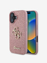 Guess PU Fixed Glitter 4G Metal Logo Zadní Kryt pro iPhone 16 Pink Obal na telefon