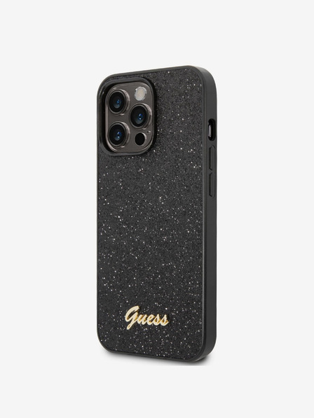 Guess PC/TPU Glitter Flakes Metal Logo Zadní Kryt pro iPhone 14 Pro Black Obal na telefon