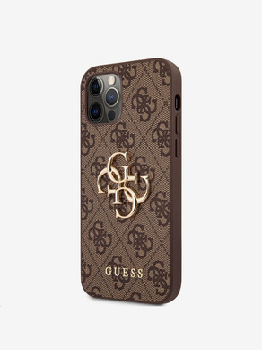 Guess PU 4G Metal Logo Zadní Kryt pro iPhone 12/12 Pro Brown Obal na telefon