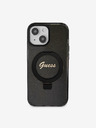 Guess IML Ring Stand Glitter MagSafe Zadní Kryt pro iPhone 15 Black Obal na telefon