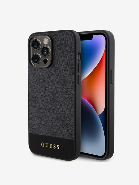 Guess PU 4G Stripe MagSafe Zadní Kryt pro iPhone 15 Pro Max Black Obal na telefon