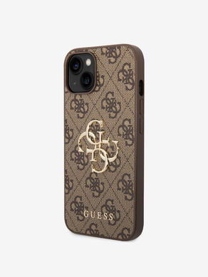 Guess PU 4G Metal Logo Zadní Kryt pro iPhone 14 Brown Obal na telefon