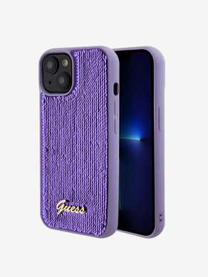 Guess Sequin Script Logo Zadní Kryt pro iPhone 15 Plus Purple Obal na telefon