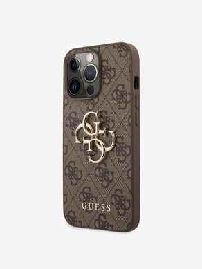 Guess PU 4G Metal Logo Zadní Kryt pro iPhone 13 Pro Brown Obal na telefon