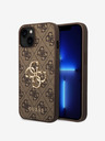 Guess PU 4G Metal Logo Zadní Kryt pro iPhone 15 Brown Obal na telefon