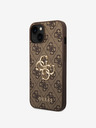 Guess PU 4G Metal Logo Zadní Kryt pro iPhone 15 Brown Obal na telefon