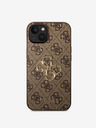 Guess PU 4G Metal Logo Zadní Kryt pro iPhone 15 Brown Obal na telefon