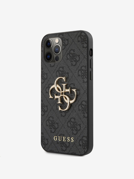 Guess PU 4G Metal Logo Zadní Kryt pro iPhone 12/12 Pro Grey Obal na telefon