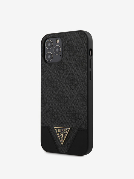 Guess PU 4G Triangle Zadní Kryt pro iPhone 12/12 Pro 6.1 Grey Obal na telefon