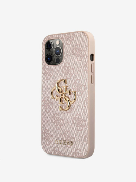 Guess PU 4G Metal Logo Zadní Kryt pro iPhone 12/12 Pro Pink Obal na telefon