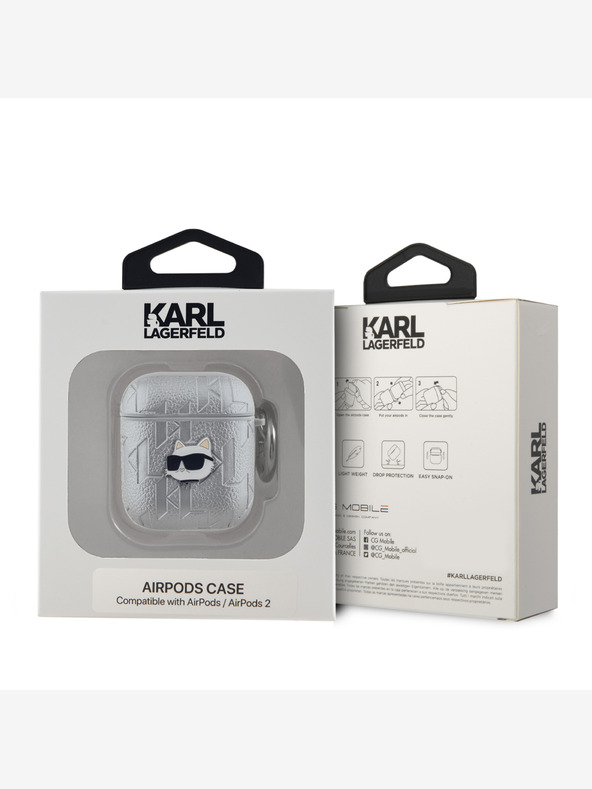 Karl Lagerfeld AirPods 1/2 Silver Obal Stříbrná