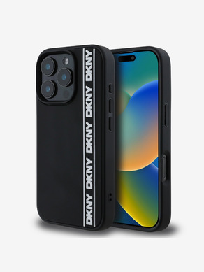 DKNY 3D Rubber Repeat Logo Line Zadní Kryt pro iPhone 16 Pro Black Obal na telefon