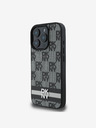 DKNY PU Leather Checkered Pattern and Stripe iPhone 16 Pro Max Black Obal na telefon