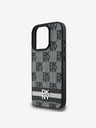 DKNY PU Leather Checkered Pattern and Stripe iPhone 16 Pro Max Black Obal na telefon