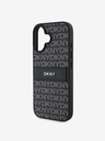 DKNY PU Leather Repeat Pattern Tonal Stripe iPhone 16 Plus Black Obal na telefon