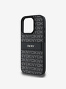 DKNY PU Leather Repeat Pattern Tonal Stripe iPhone 16 Pro Max Black Obal na telefon