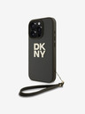 DKNY PU Leather Stack Logo Wrist Strap iPhone 16 Pro Green Obal na telefon