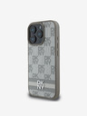 DKNY PU Leather Checkered Pattern and Stripe iPhone 16 Pro Beige Obal na telefon