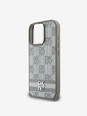 DKNY PU Leather Checkered Pattern and Stripe iPhone 16 Pro Beige Obal na telefon