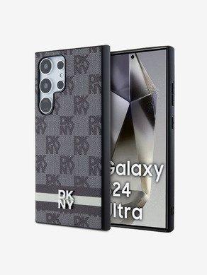 DKNY PU Leather Checkered Pattern and Stripe Samsung Galaxy S24 Ultra Black Obal na telefon