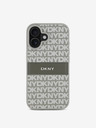 DKNY PU Leather Repeat Pattern Tonal Stripe iPhone 16 Beige Obal na telefon