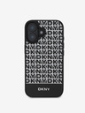 DKNY PU Leather Repeat Pattern Bottom Stripe MagSafe Zadní Kryt pro iPhone 16 Plus Black Obal na telefon